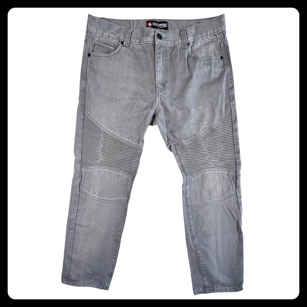 Southpole Moto Jeans Men 36x28 Gray Cotton Denim Ribbed Biker Grunge Y2K‎